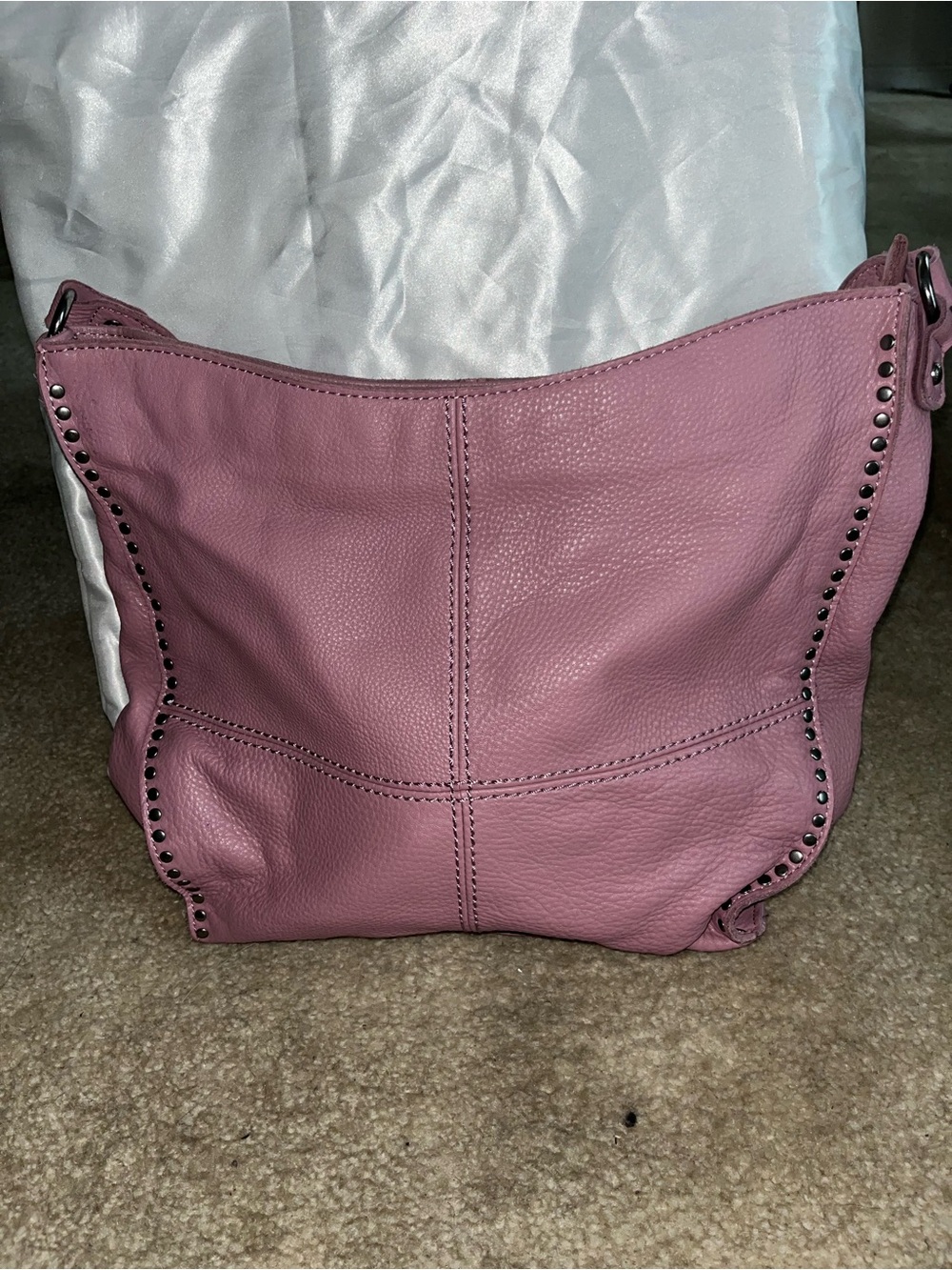 Classic Pink Leather Hobo Bag with Stud Detailing